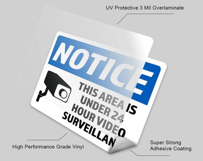 Decals, Home DÃ©cor, & More 2-Pack Notice 24 Hour Video Surveillance Vinyl Decal Sticker | 7-Inch by 5-Inch | Premium Quality Vinyl Decal | Laminated with UV Protective Laminate | PD2736 - Image 2
